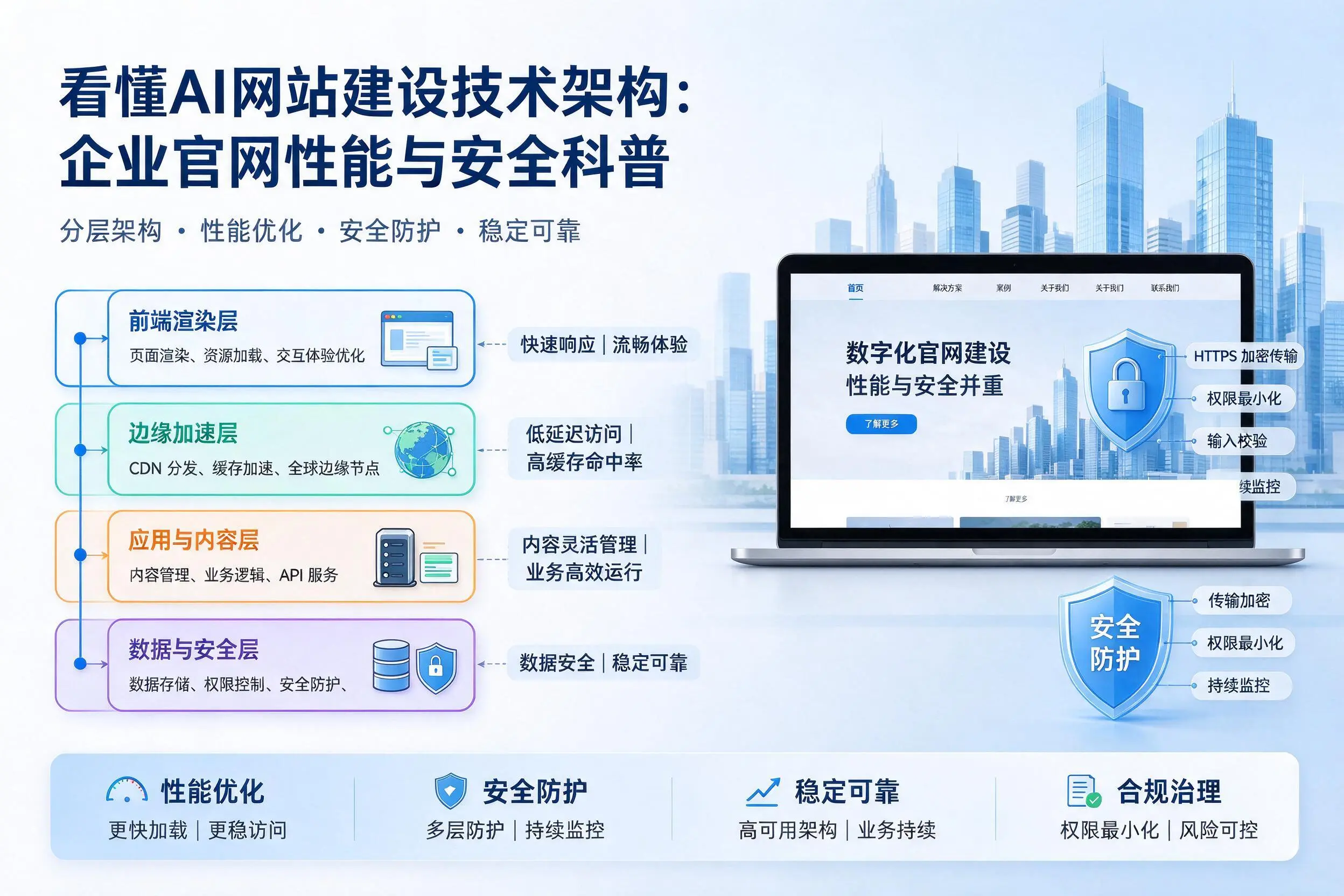 看懂AI网站建设技术架构:海南企业官网性能与安全科普