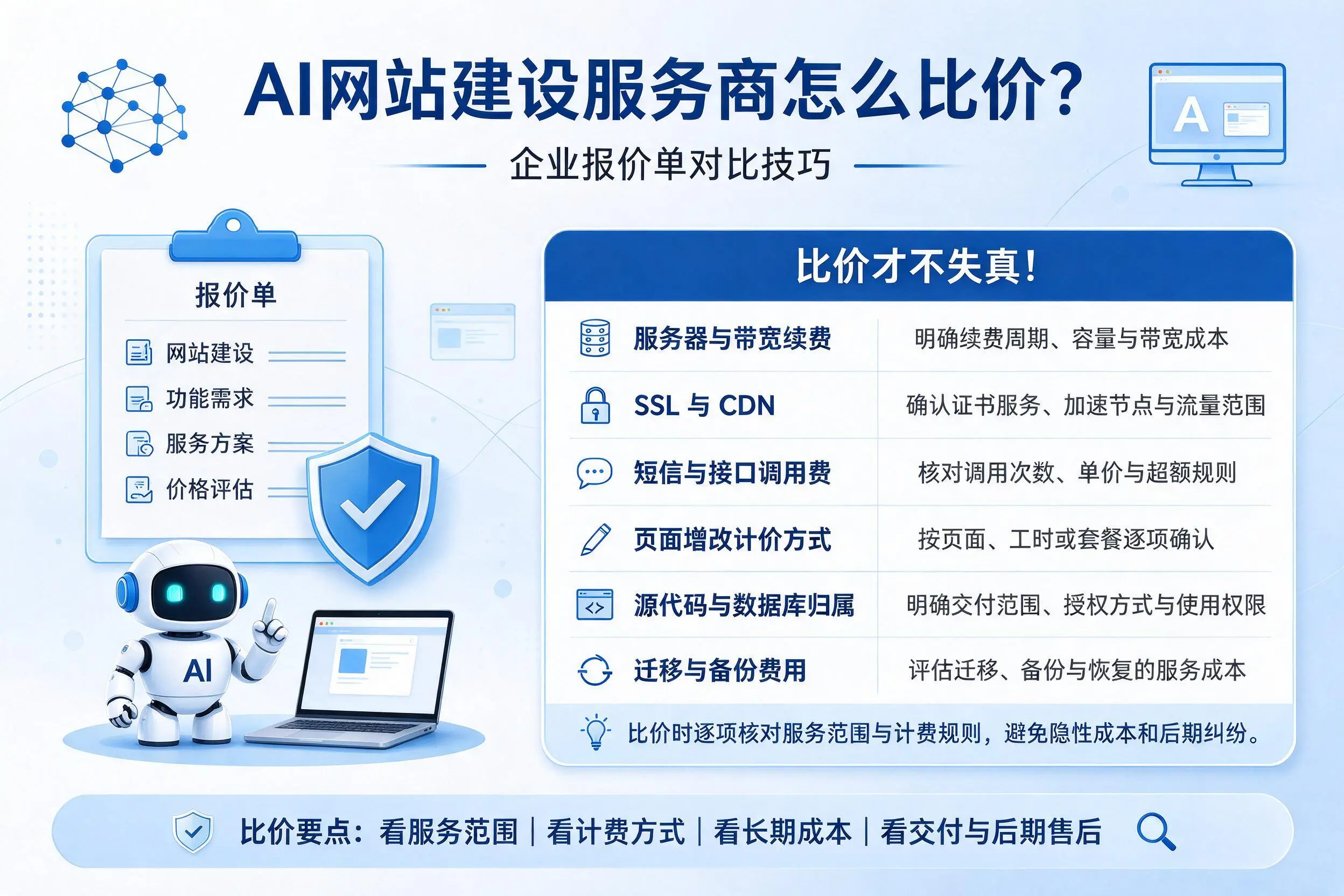 AI网站建设服务商怎么比价？海南企业报价单对比技巧