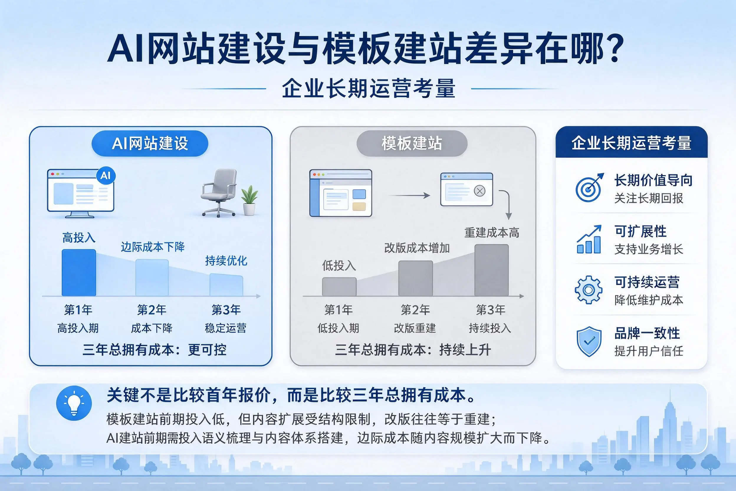 AI网站建设与模板建站差异在哪？海南企业长期运营考量